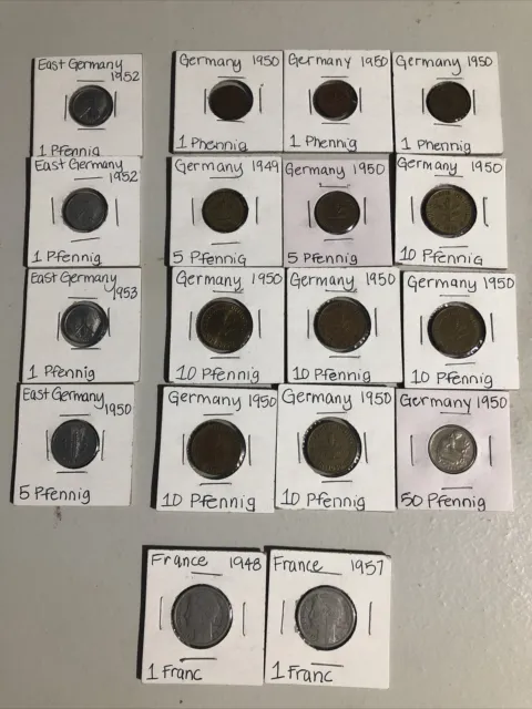 Lot Of 20 (12 Germany) 1950 Pfennig Coins (4 East Germany) (2 France)