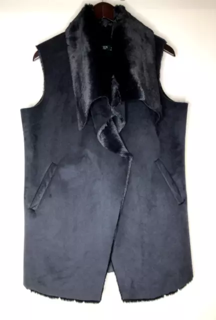 Womens Medium Lauren Ralph Lauren Asymmetrical Black Faux Fur Suede Tunic Vest 2