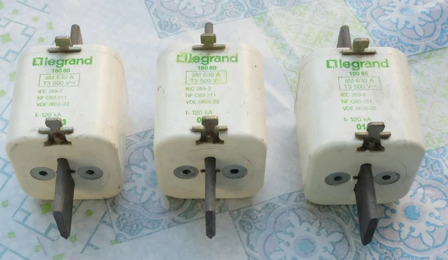 3X Legrand 0 180 80 018080 Cartouche à couteau 630A type aM taille 3 500V
