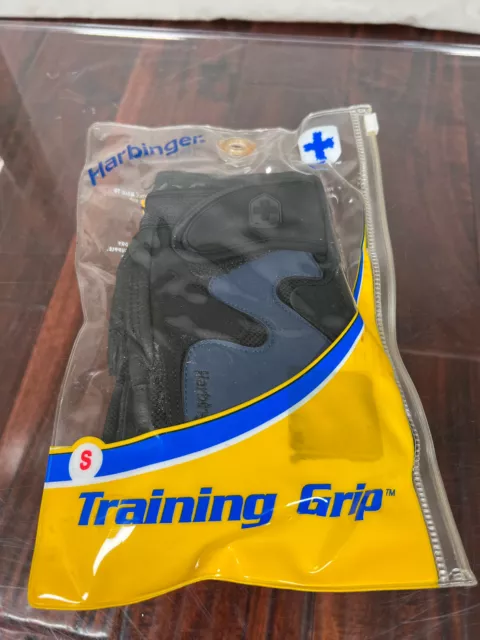 HARBINGER 126010 TRAINING GRIP GLOVES Size S Small Black/Blue HARBINGER 126010 TRAINING GRIP GLOVES Size S Small Black/Blue