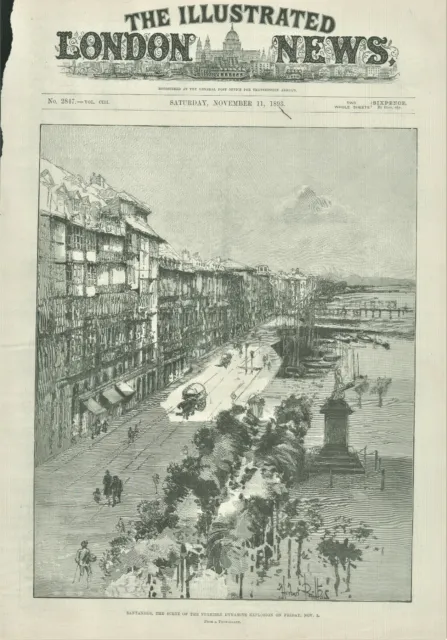 Antique B&W Illustrated Print Santander Dynamite Explosion Herbert Railton 1893