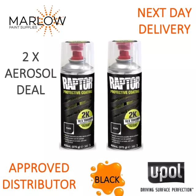 2 X Upol Raptor 2K Tough Bed Liner U-Pol Protector    400Ml Aerosol -  Black