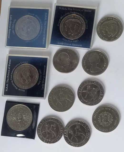12 Commemorative Crown Coins, Queen Elizabeth, Winston Churchill, Charles & Di
