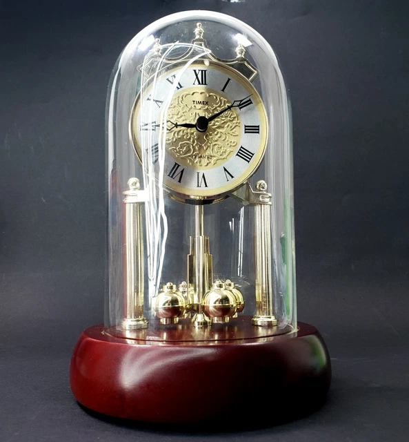 TIMEX QUARTZ ANNIVERSARY Mantel Clock Chime Glass Dome 4 Batteries