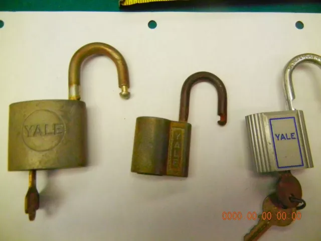3 Vintage Lot of Padlocks Locks 2 with Keys - YALE PADLOCKS