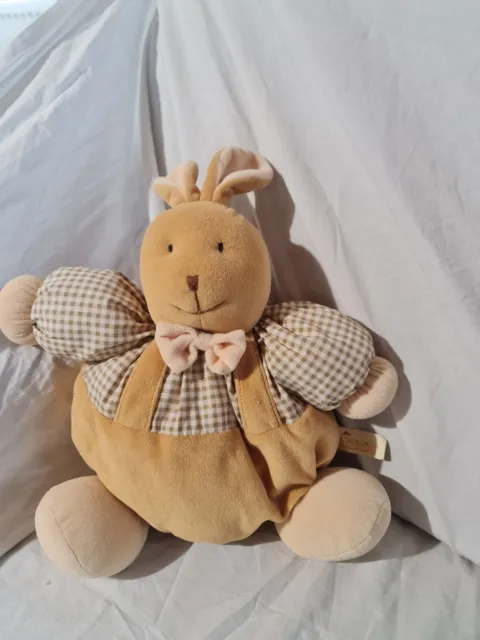 Peluche doudou lapin boule Beige Carreaux  noeud Beige Excellent État KISSY