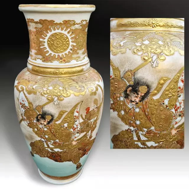 Satsuma Large Vase -Magnificent Quality-Samurai figure decoration- Meiji  Period