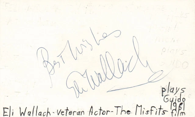 Eli Wallach Veteran Actor The Misfits Movie Autograph Signed Index Card JSA COA