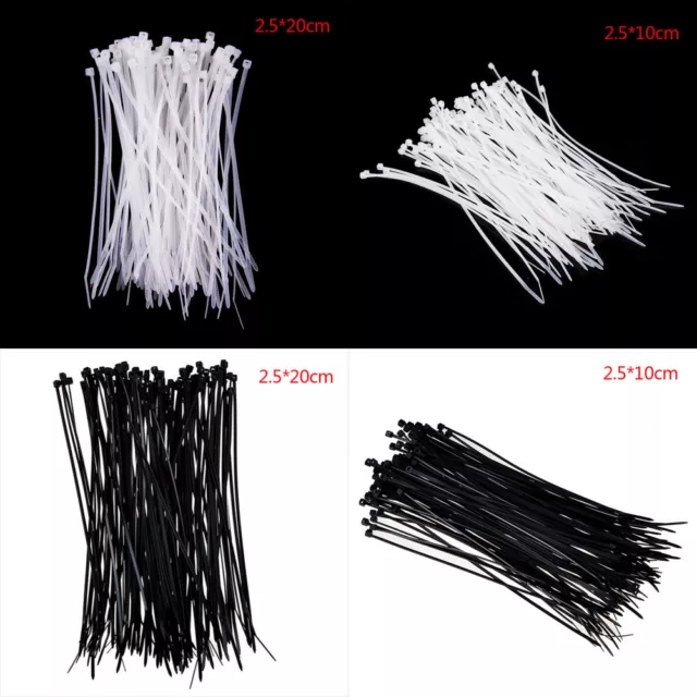 100 pz cavo bianco nero fissaggio cravatte filo cerniera autobloccante in nylon TiA*t~