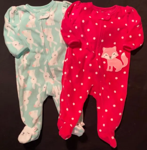 New Baby girls Set of 2 CARTERS Footed Fleece Pajamas 0-3m Onepiece Sleepers