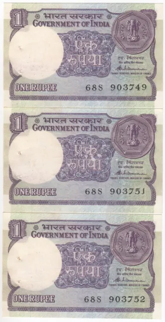 India, 1 rupee, year 1981-1994, small coin, full of 3, serial, UNC