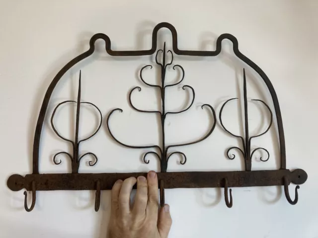 BEST! Antique 18thC Wrought Iron Utensil rack Colonial American Fireplace Hearth