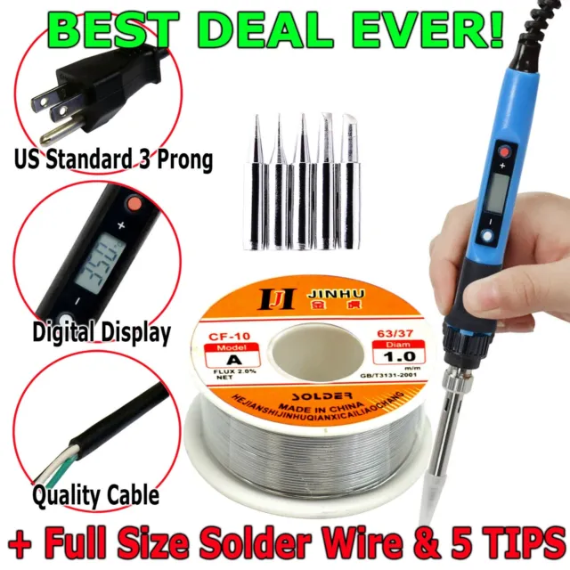 80W Soldering Iron Kit Electric Gun Adjustable Temperature Welding Solder Wire