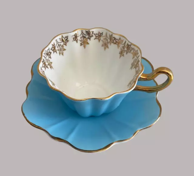 Vintage Tea Cup and Saucer Royal Stuart Spencer Stevenson Bone China Blue Gold