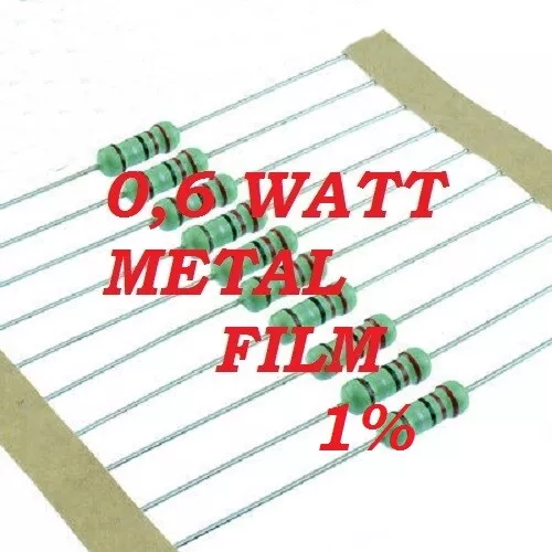 10 Resistenze 510K ohm 0,6 watt 1% Ø2,5x6,8mm Metal Film ( 10 pezzi )