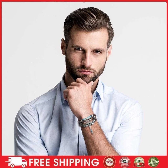 Bracciale Corda PU Intrecciata Ciondolo Turchese Tessuto Perline Bracciale Unisex Gioielli Regalo
