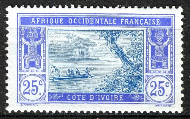 French Ivory Coast 1913, 25c Ebrie lagoon MNH Tropical gum, Yv 48a Thick paper