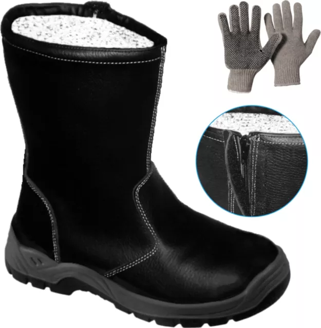 Winterstiefel Pelz Sicherheitsschuhe Sicherheitsstiefel gefüttert S3 +Handschuhe