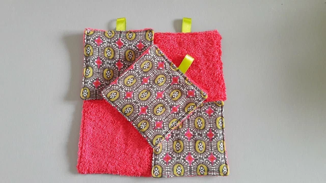 Lot de 5 lingettes lavables en coton et éponge fait main