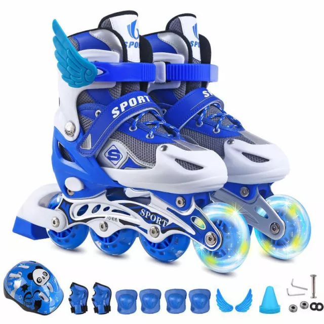 Adjustable Kids Inline Skate Roller Skates Shoes With Helmet Protective gear set