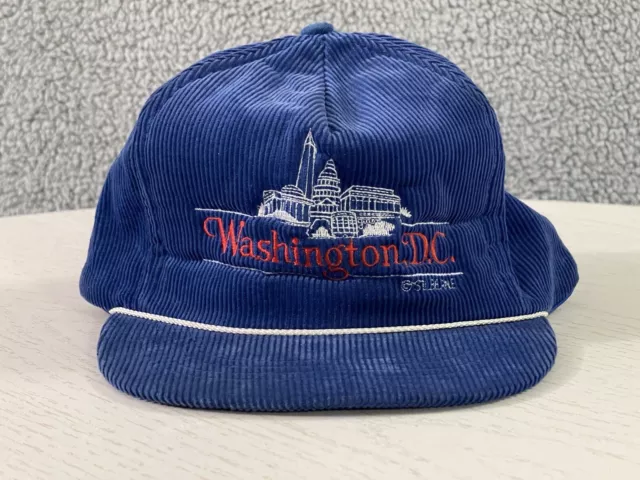 Vintage 80s 90s Corduroy Hat Snapback Washington DC White House Blue Adult Cap