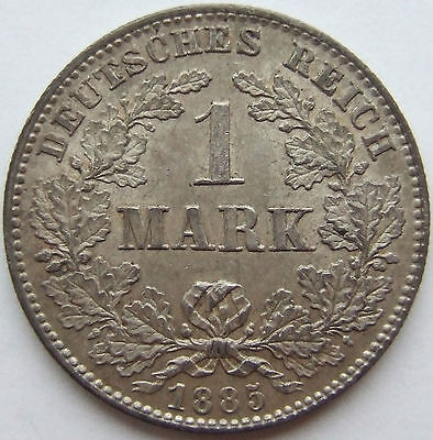 Pièce de Monnaie Reich Allemand Empire Argent 1 Mark 1885 J En Uncirculated