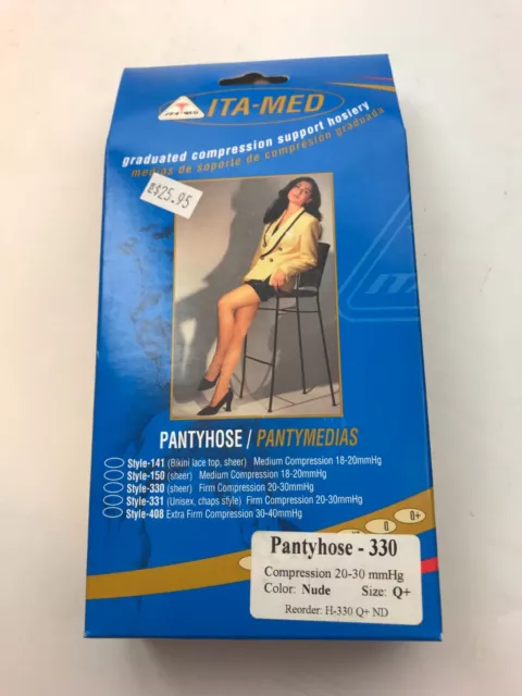 1 Pr--ITA-MED Nude Sheer Pantyhose Compression 20-30 mmHg Sz Q+--See Box for Fit