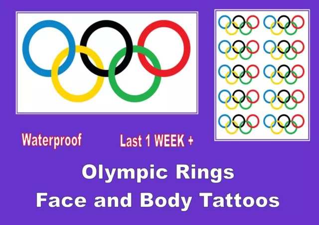 OLYMPIC RINGS  temporary FACE BODY TATTOOS waterproof  LAST 1 WEEK large / small