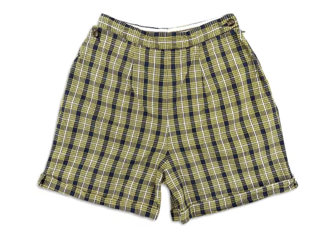 Vintage Shire-Tex Side Zip High Waisted Shorts 40S 50S Yellow Plaid 22"