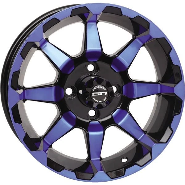 Black/Blue 10x7, 4/4, 3+4 STI HD6 Radiant Golf Cart Wheel - 10HD604-BLU