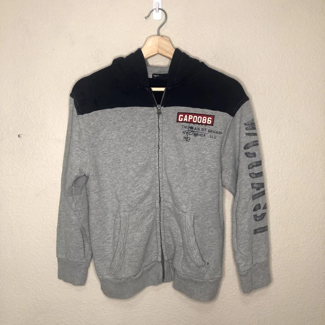 Gap Hoodie Sweater Boys Large Gray Blue Cotton Graphic Full Zip Pockets Athletic