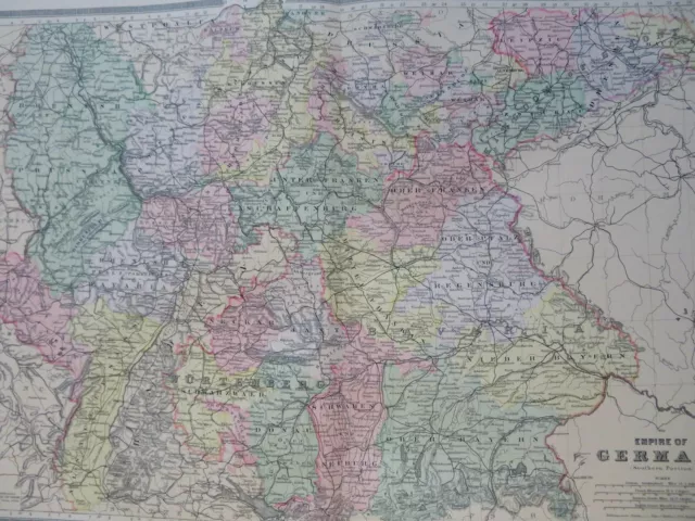 Southern German Empire Bavaria Baden Württemberg Munich 1895 Bradley huge map