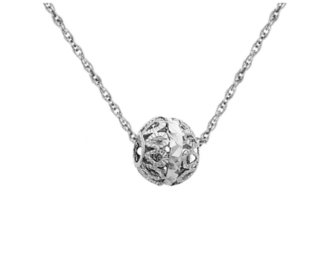 Diamond Cut Fillagree Ball Pendant in 14K White Gold