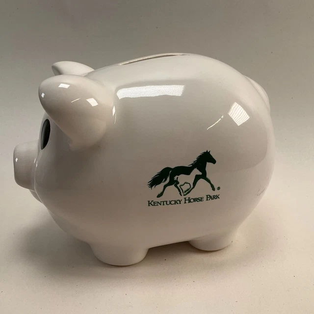 White Ceramic Piggy Bank - Kentucky Horse Bank Advertising