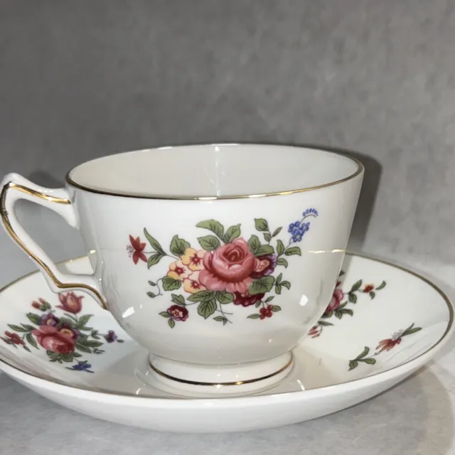 Floral Tea Cup & Saucer Set Crown Staffordshire Fine Bone China England