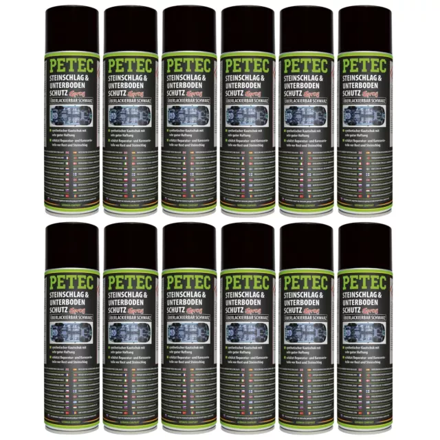Petec 12x Steinschlag- & Unterbodenschutz Kautschuk überlackierbar Schwarz 500ml