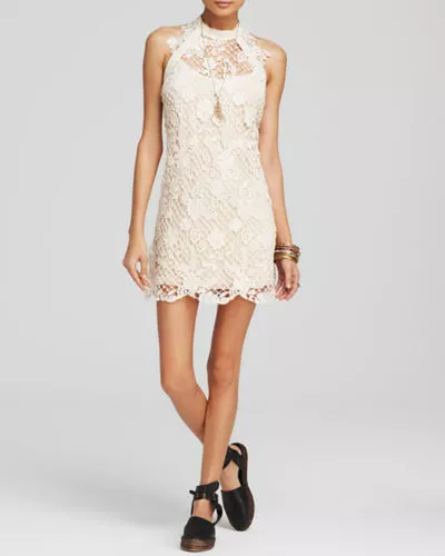 NWT FREE PEOPLE Snow Drop Lace Trapeze Dress in Softshell (Ivory) $250 - M