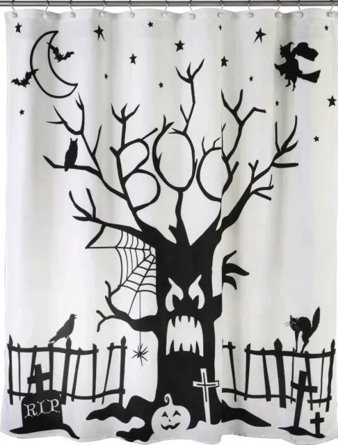 SKL HOME by Saturday Knight Ltd. Boo Tree Shower Curtain, White/Black