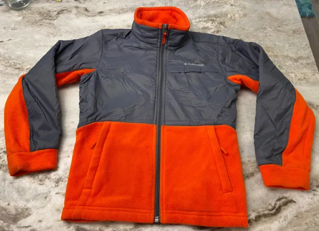 Columbia Sz Small 8 Boys Orange Gray Full Zip Nylon Heavier Fleece Jacket Coat