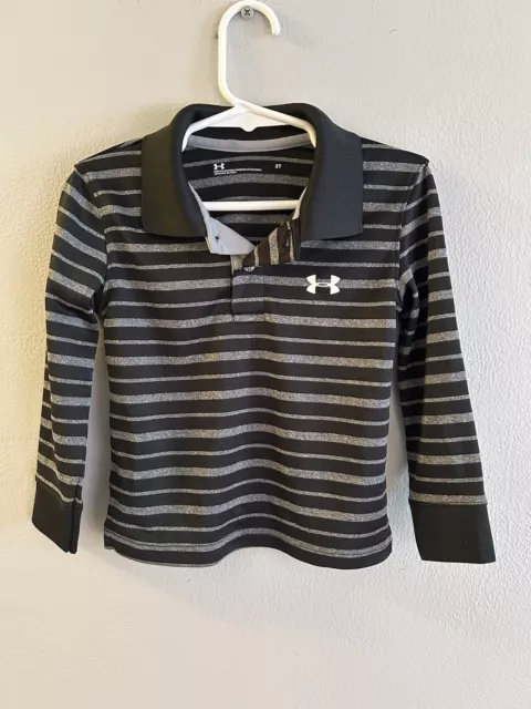 Under Armour  Black/Gray Striped Polo Long Sleeve Shirt Toddler Size 2T