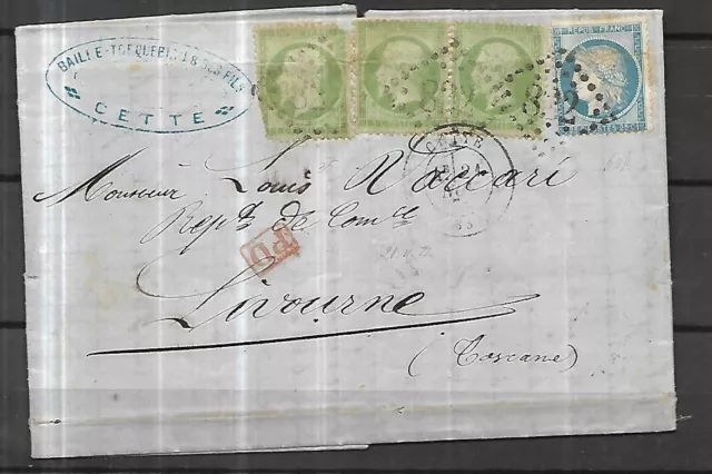 FRANCE Lettre avec Correspondance du 23 11 1874 de CETTE pour LIVORNO ( TOSCANE