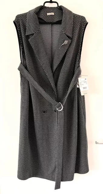 Plus Size Schwarz weißer Cardigan mit Pünktchen und Gürtel neu mit Etikett