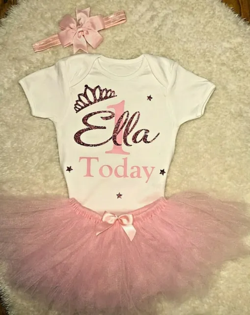Baby Girl First 1st Birthday Outfit Dress Tutu Cake Smash Party One with name