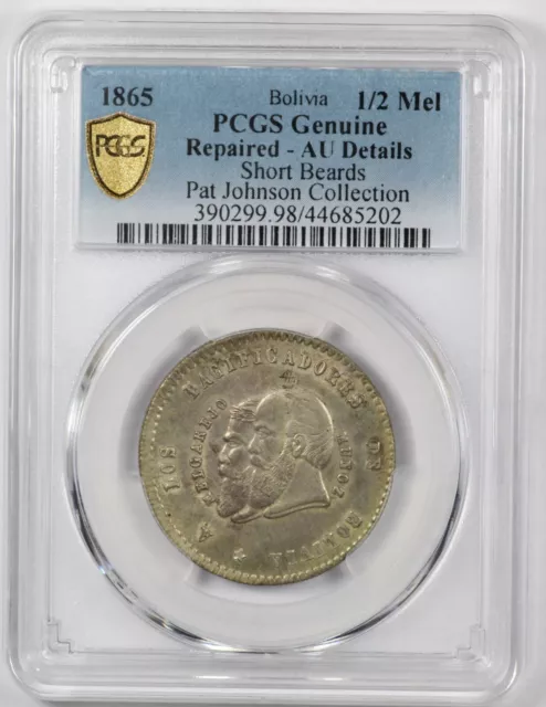 PCGS AU Details 1865 Bolivia Short Beards Half Melgarejo
