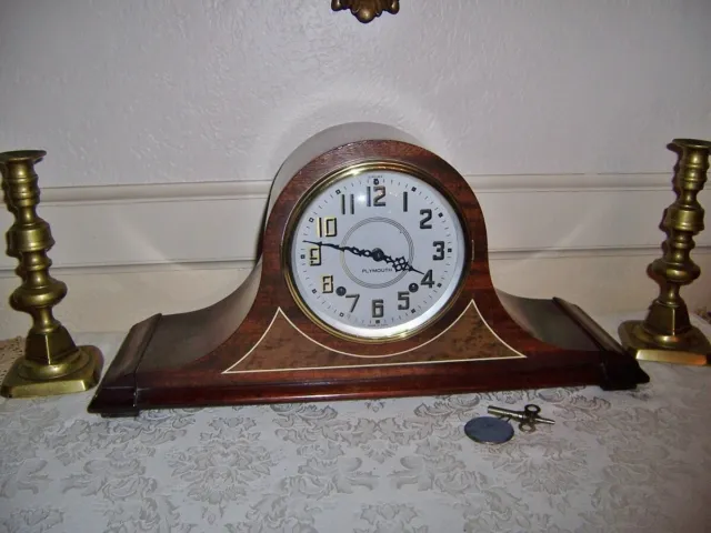Vtg Plymouth Mantle 8 Day Tambour Clock By Seth Thomas Works key wind pendulum