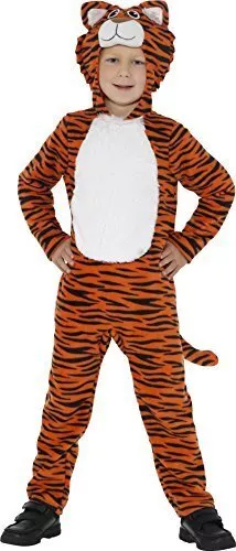 `Tiger Costume, Orange & Black, with Hooded Jumpsuit & Tail Unisex Costumes NEUF