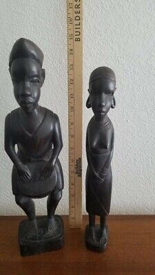 Antique Hand Carved African Tribal Art Sculptors/Figures Male 14.5 Female 13"
