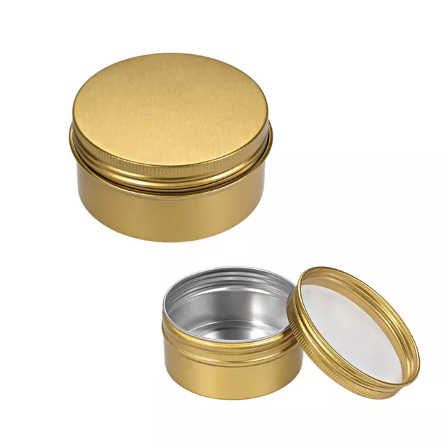 2.7oz Round Aluminum Cans Tin Screw Top Metal Lid Containers Gold Tone 80ml 3pcs