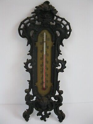 Cast Iron Thermometer Angel Cherub Vintage Metal Ornate Wall Hanging Works