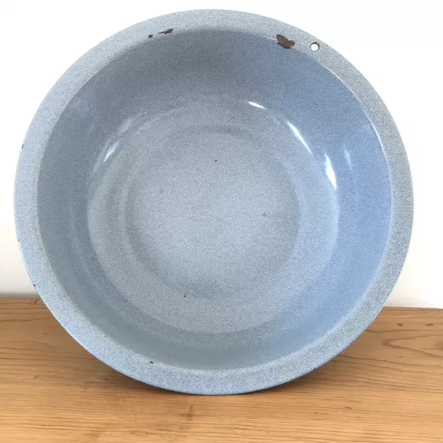 Vintage Gray/Blue Splatter Mixing Bowl Graniteware Enamelware Kitchen Ware